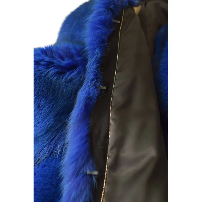 Sam Rone Paris Electric Blue Fur Collarless Jacket Coat size M