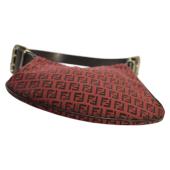 Fendi Red FF Zucca Fabric Black Leather Saddle Shoulder bag Handbag