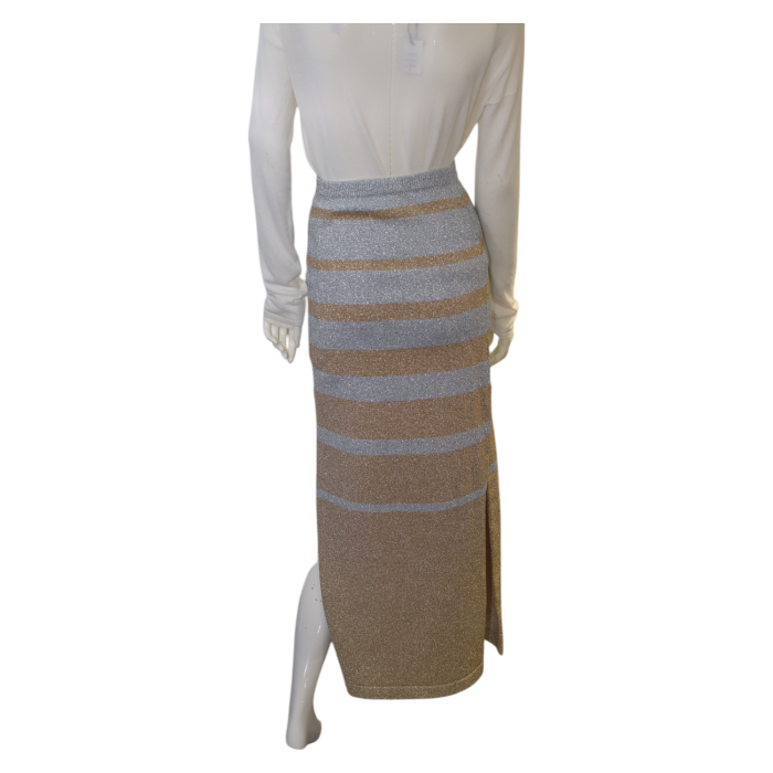 Paco Rabanne Metallic Gold Silver Knit Elastic Long Maxi Skirt size S