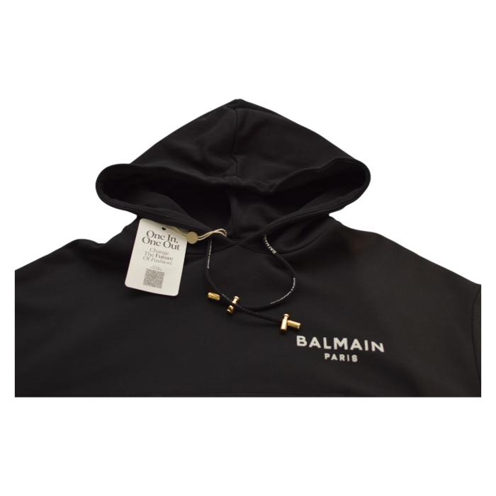 Balmain Black Hoodie with White Logo Top Sweatshirt size XL