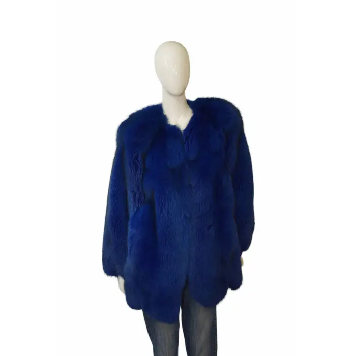 Sam Rone Paris Electric Blue Fur Collarless Jacket Coat size M