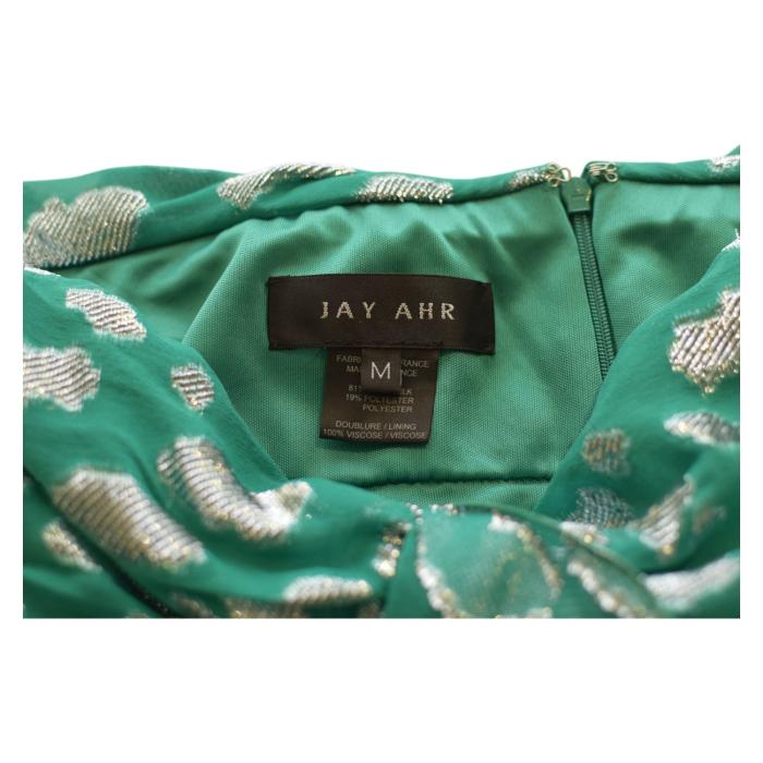 Jay Ahr Turquoise Silver Strapless Silk Mini Length Draped Dress size M