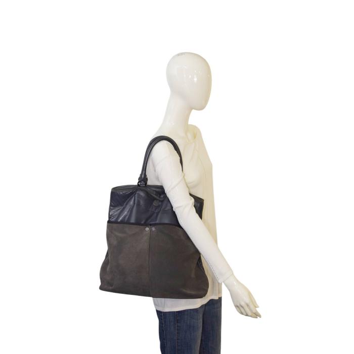 Moncler A Porter Gray Leather Suede Tote Handbag Shoulder bag