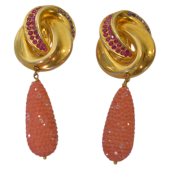 Katerina Psoma Gold Tone Red Teardrop Crystals Clip on Dangling  Earrings