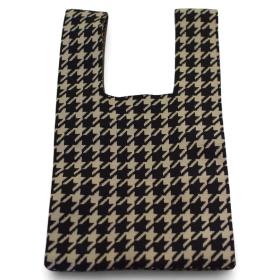 Black Cream Brown Knit Herringbone Houndstooth Small Pouch Grab Bag Handbag