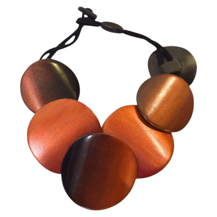 Ethnic Boho Six Large Shiny Red Wooden Discs Necklace