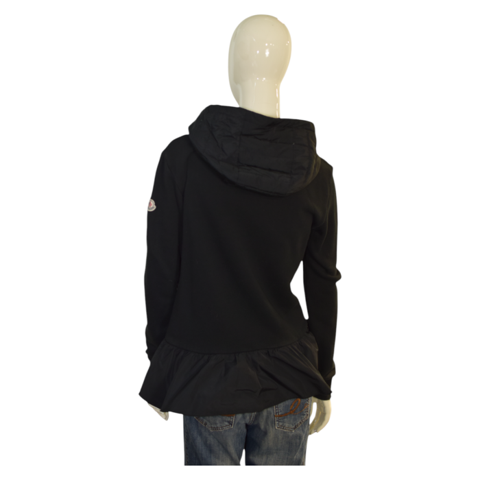 MONCLER Black Cotton Ruffled Long Sleeve Hooded top size S