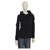 MONCLER Black Cotton Ruffled Long Sleeve Hooded top size S