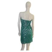 Jay Ahr Turquoise Silver Strapless Silk Mini Length Draped Dress size M