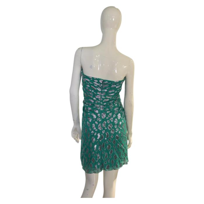 Jay Ahr Turquoise Silver Strapless Silk Mini Length Draped Dress size M