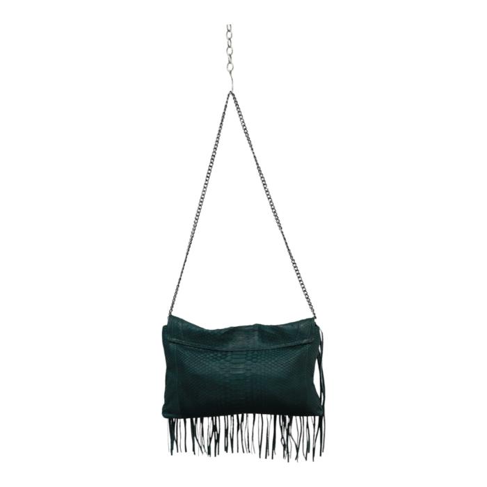 Wings Green Snakeskin Leather Fringes Chain Strap Shoulder Bag Handbag
