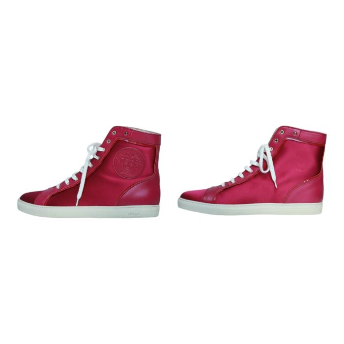 Versace Fuchsia Satin & Leather Medusa Sneakers High Top Sneaker size 41 Shoes