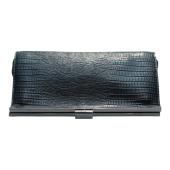 Black  Leather Snake Pattern Frame Clutch Evening Bag Handbag