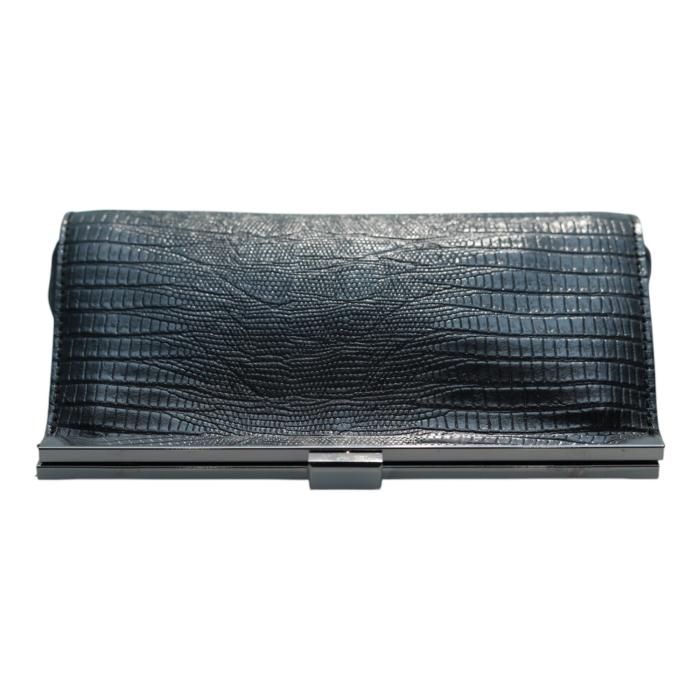 Black  Leather Snake Pattern Frame Clutch Evening Bag Handbag