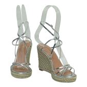 Aquazzura Silver Leather Strappy Shiny Wedges Sandal Shoes size 37