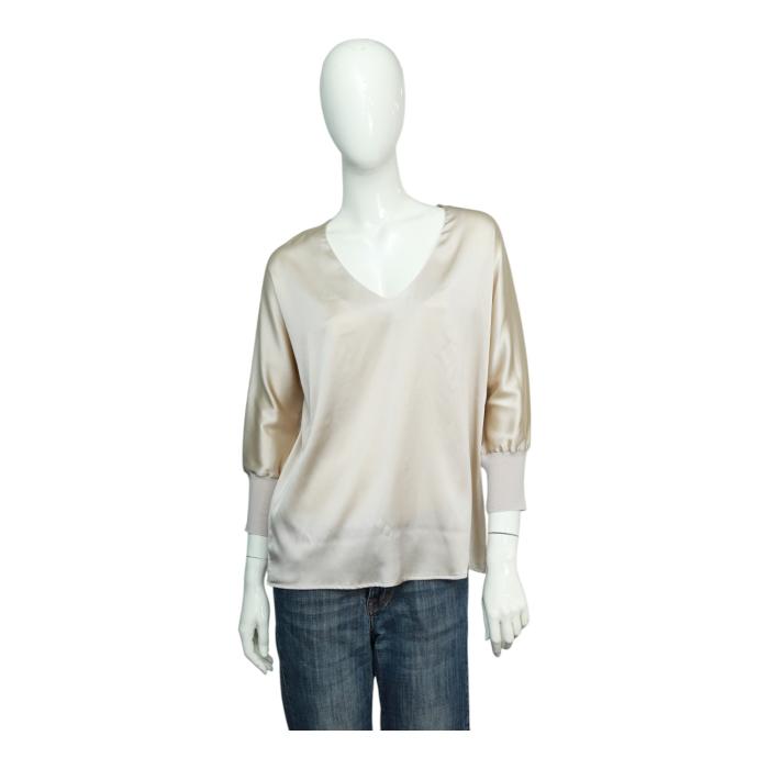 Falconeri Beige Silk V Neckline 3/4 Sleeves Blouse Top size S, New