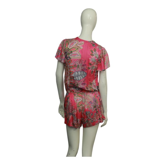 Hale Bob Silky Multicolor Floral Short Sleeves Romper Playsuit Shorts size S