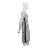 Pinko Ivory Lace Side Stripes Long Sleeves Knee Length Dress