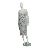 Pinko Ivory Lace Side Stripes Long Sleeves Knee Length Dress