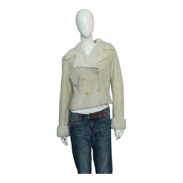 Nicole Farhi Beige Sheepskin Double Breasted Short Jacket Coat size UK 10