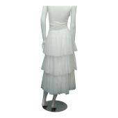 Zac Posen White Check Pattern Cotton Blend Layered Calf Length Skirt Size 6
