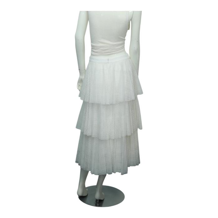 Zac Posen White Check Pattern Cotton Blend Layered Calf Length Skirt Size 6