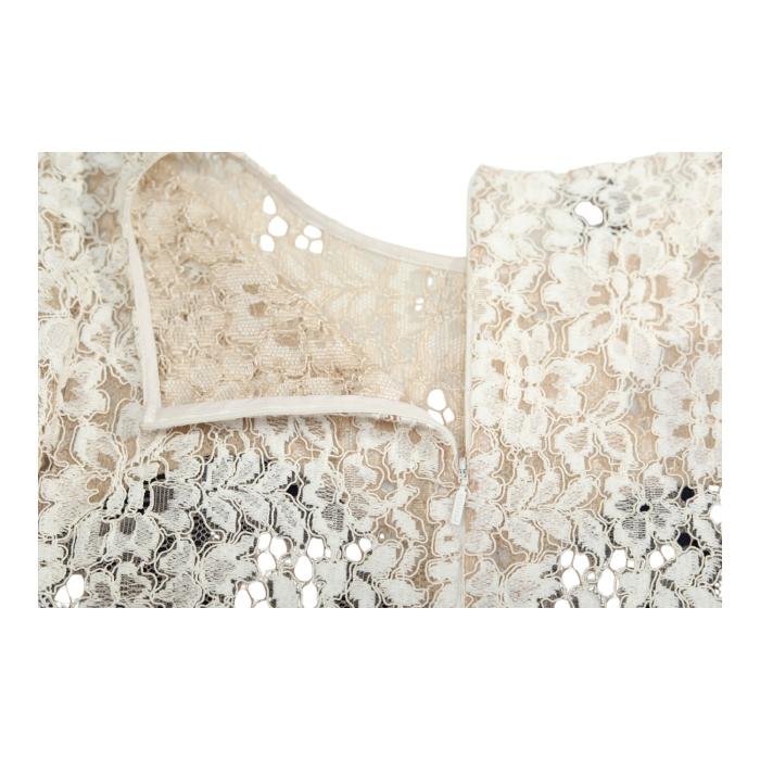 Pinko Ivory Lace Side Stripes Long Sleeves Knee Length Dress