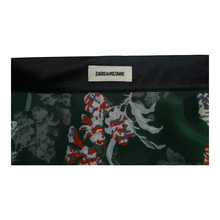 Zadig & Voltaire Jim Print 100%Silk Green Floral Layered Mini Skirt Size 34
