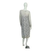 Pinko Ivory Lace Side Stripes Long Sleeves Knee Length Dress