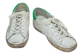 Golden Goose Super Star 'White Green' Leather Sneakers  Gold Glitter Accents 37