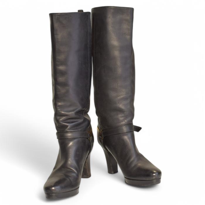 Hugo Boss Orange Black Brass Details Platform Boots Heels Shoes size 41