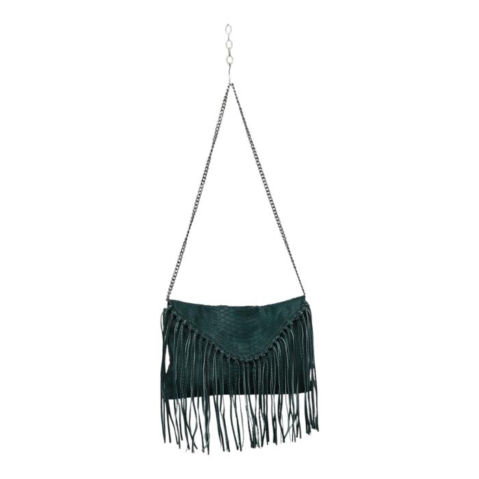 Wings Green Snakeskin Leather Fringes Chain Strap Shoulder Bag Handbag