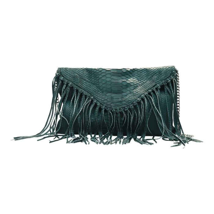 Wings Green Snakeskin Leather Fringes Chain Strap Shoulder Bag Handbag