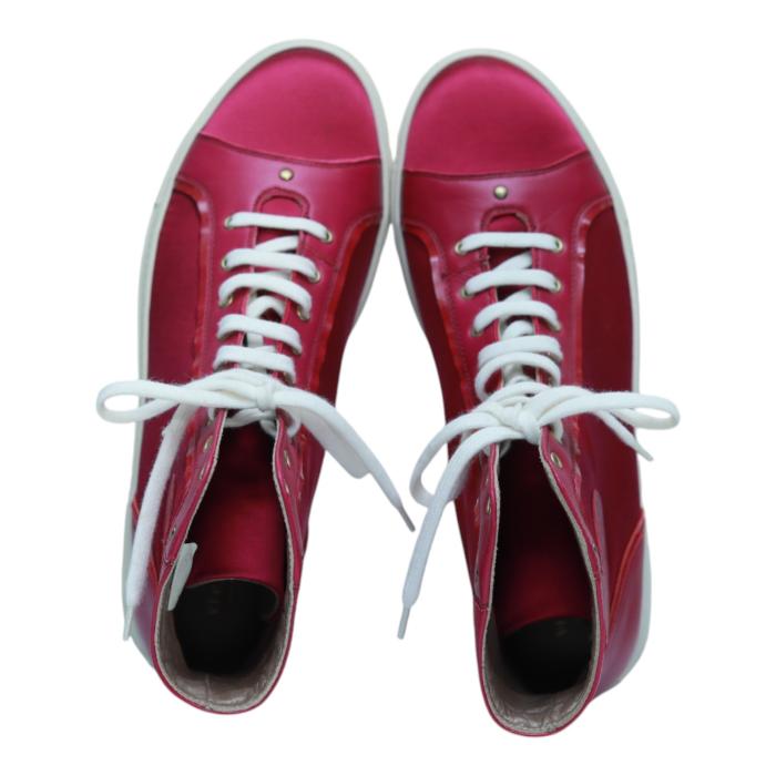Versace Fuchsia Satin & Leather Medusa Sneakers High Top Sneaker size 41 Shoes