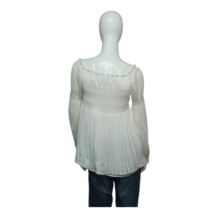 Diane Von Furstenberg DVF Fantasia Ivory Pleated Blouse Tunic Top size 6