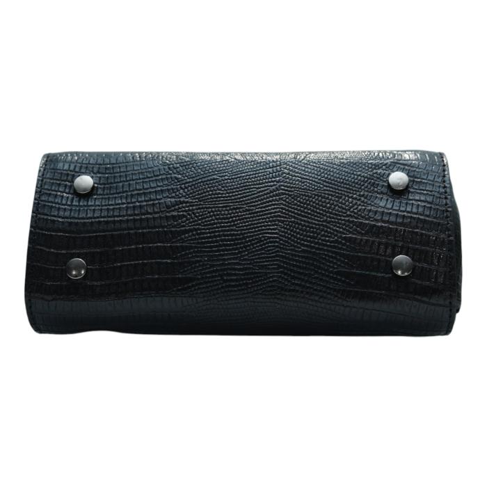 Black  Leather Snake Pattern Frame Clutch Evening Bag Handbag