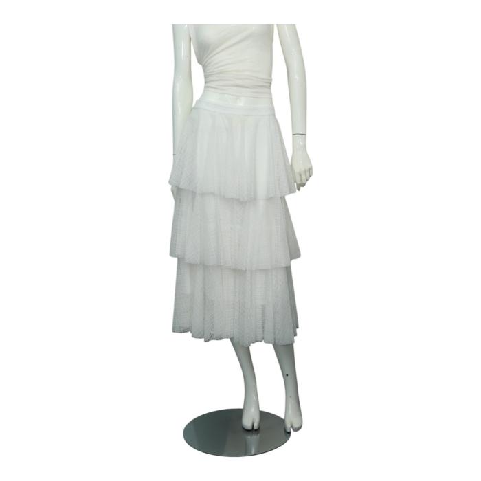 Zac Posen White Check Pattern Cotton Blend Layered Calf Length Skirt Size 6
