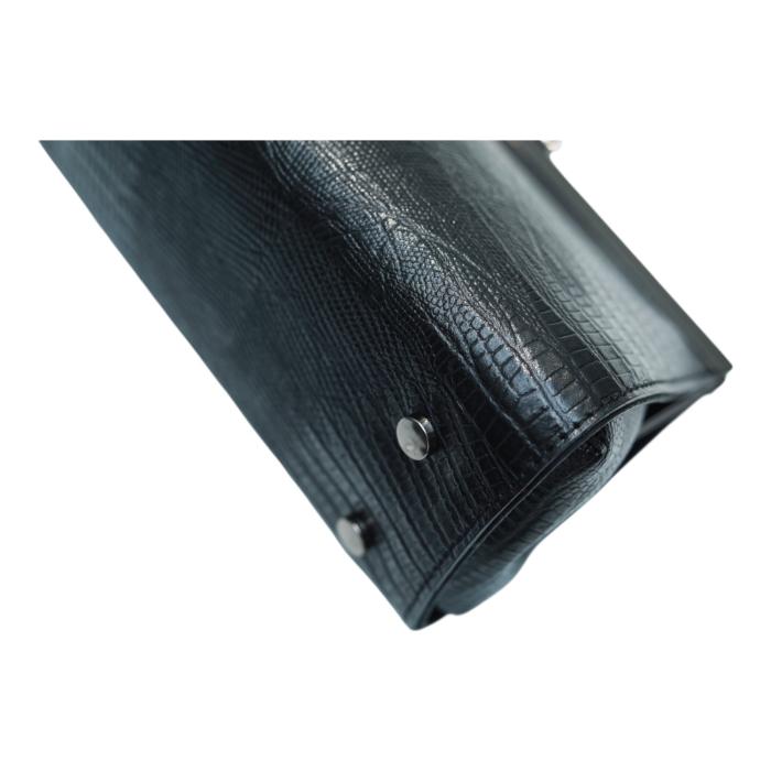 Black  Leather Snake Pattern Frame Clutch Evening Bag Handbag