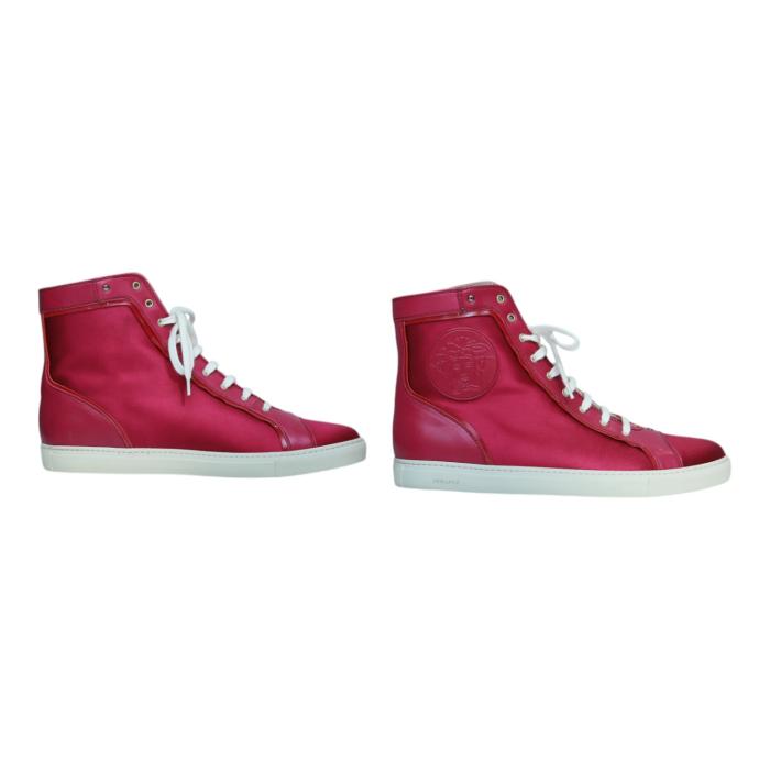 Versace Fuchsia Satin & Leather Medusa Sneakers High Top Sneaker size 41 Shoes