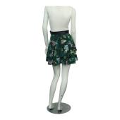 Zadig & Voltaire Jim Print 100%Silk Green Floral Layered Mini Skirt Size 34