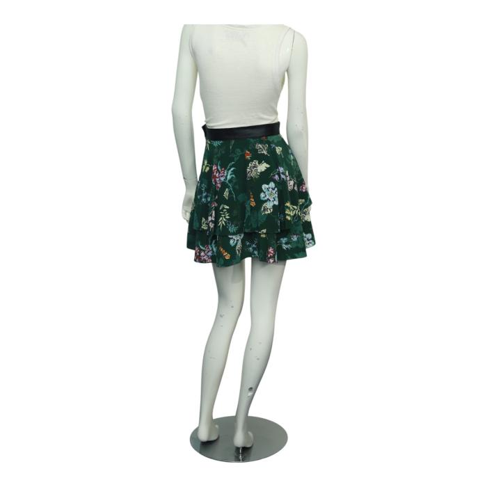 Zadig & Voltaire Jim Print 100%Silk Green Floral Layered Mini Skirt Size 34