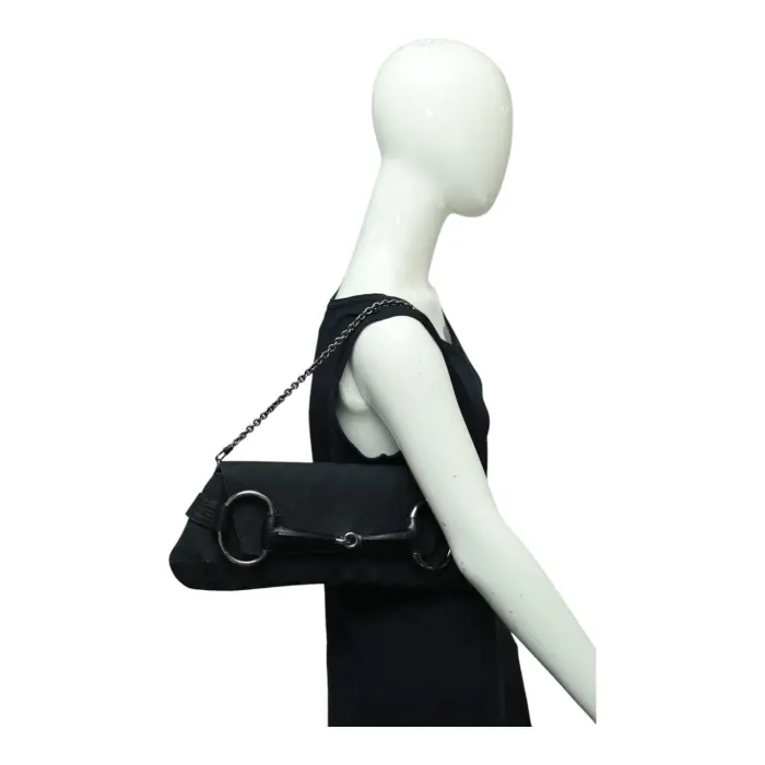 Gucci Black GG canvas and leather Horsebit large clutch /shoulder