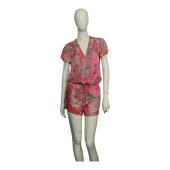 Hale Bob Silky Multicolor Floral Short Sleeves Romper Playsuit Shorts size S