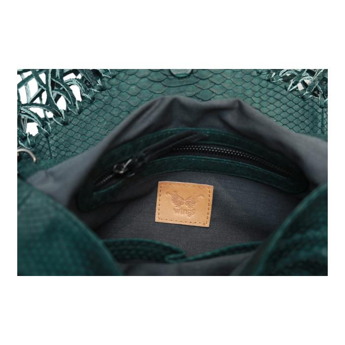 Wings Green Snakeskin Leather Fringes Chain Strap Shoulder Bag Handbag