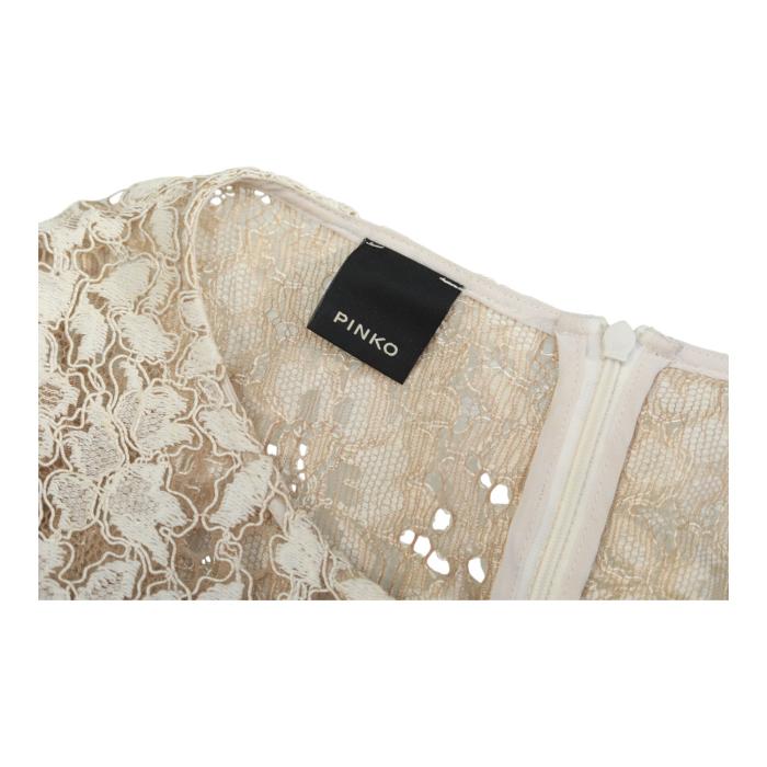 Pinko Ivory Lace Side Stripes Long Sleeves Knee Length Dress