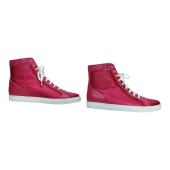 Versace Fuchsia Satin & Leather Medusa Sneakers High Top Sneaker size 41 Shoes