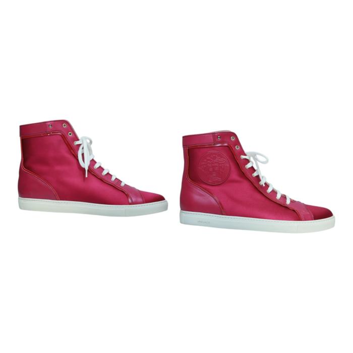 Versace Fuchsia Satin & Leather Medusa Sneakers High Top Sneaker size 41 Shoes