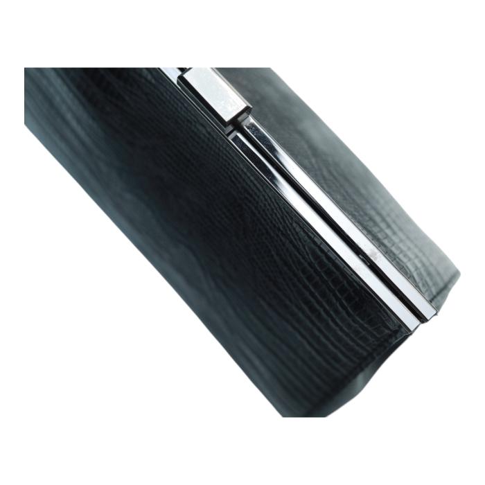 Black  Leather Snake Pattern Frame Clutch Evening Bag Handbag