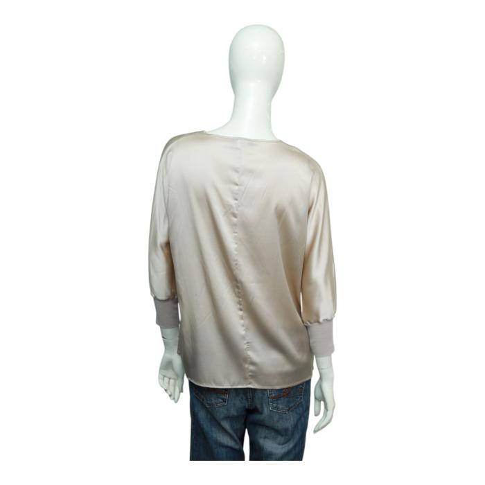 Falconeri Beige Silk V Neckline 3/4 Sleeves Blouse Top size S, New