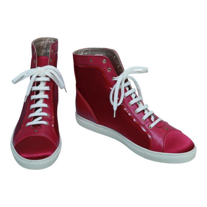 Versace Fuchsia Satin & Leather Medusa Sneakers High Top Sneaker size 41 Shoes